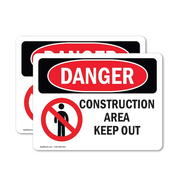 Signmission Construction Area Keep Out Danger Sign, Vinyl Decal, 10in W x 7in L, 2PK OS-2PACK-DS-D-710-L-1096 - main